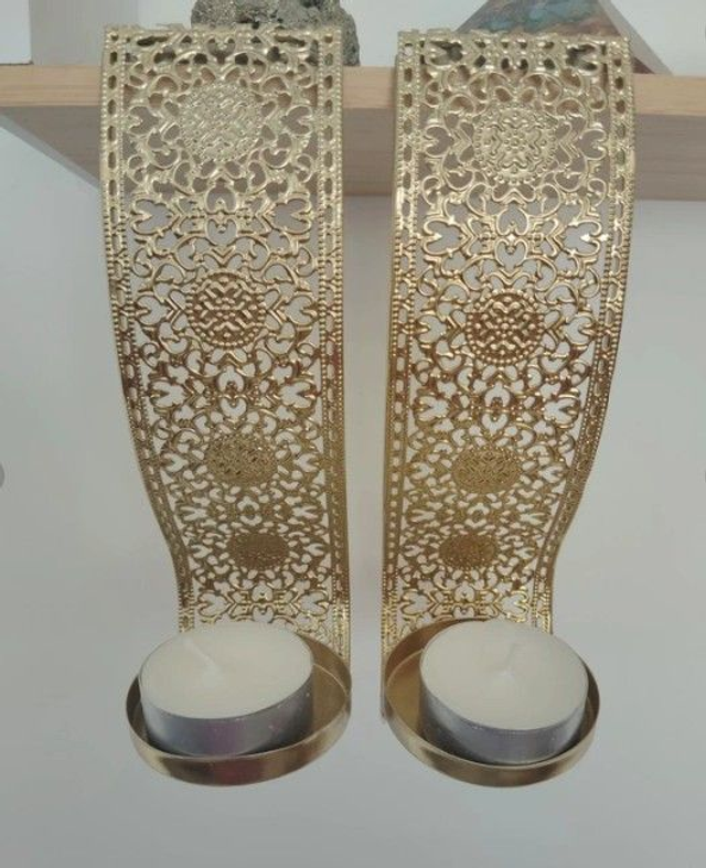 2 Appliques murales bougeoirs dorées ajourées