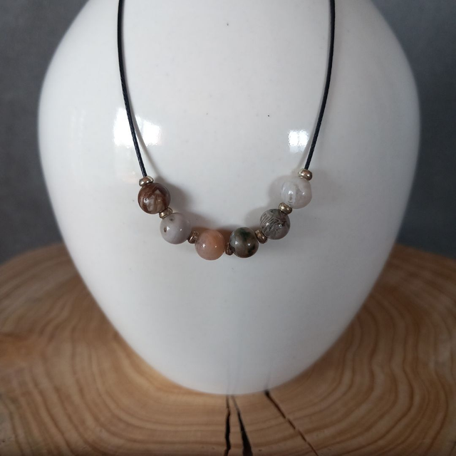 Collier en Agate feuille de bambou