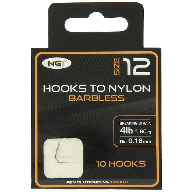 Size 12 Hook - NGT Hooks to Nylon Combo - Pack Size 10
