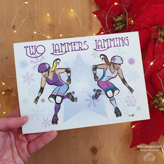 Two Jammers Jamming Roller Derby Christmas Card