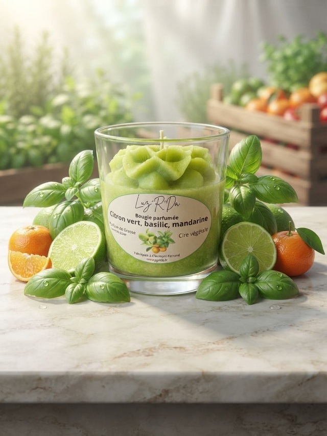 Bougie Déco - 60 grammes - "Citron vert, basilic, mandarine"