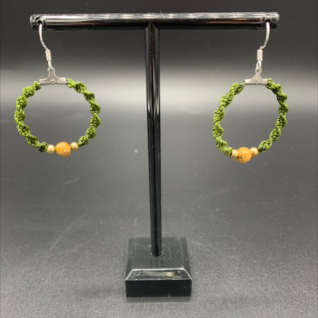 Créoles vert kaki et pierre naturel 