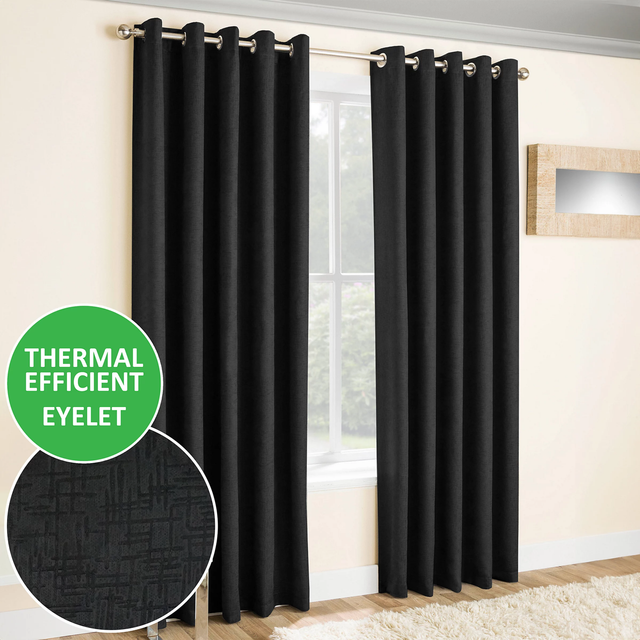  Enhanced Living Vogue Black Thermal Room Darkening Readymade Eyelet Curtains