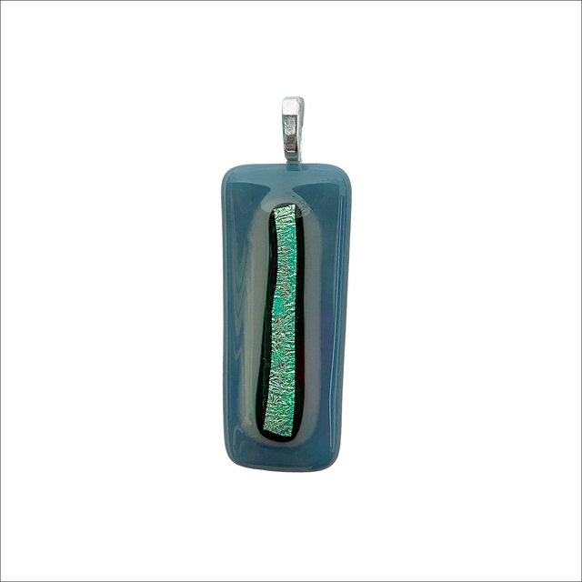 Pendant in a mix of blue glass and dichroic silver green glass (Ref P19)