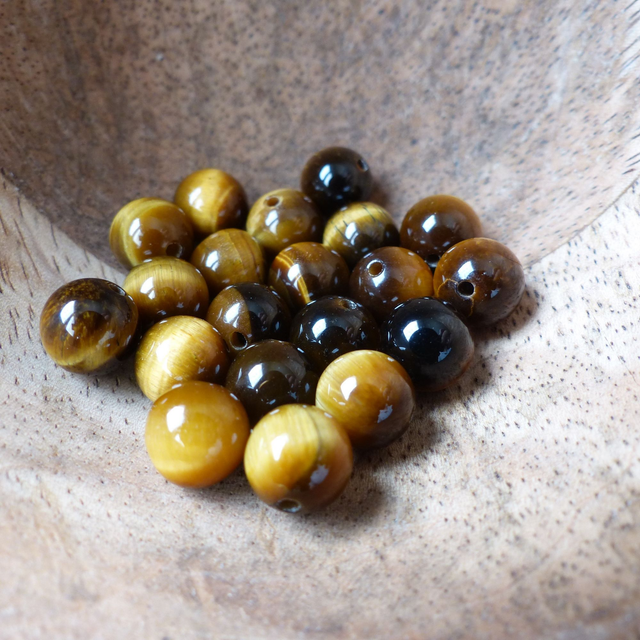 Oeil de Tigre Perles Rondes Polies - A l&#039;unité