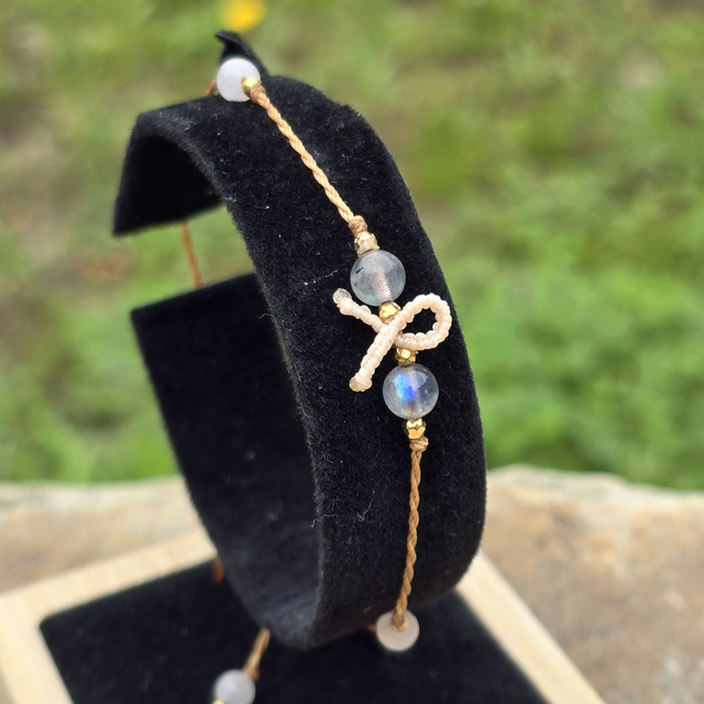 Bracelet Cœur Solidaire🎗️Quartz rose & Labradorite