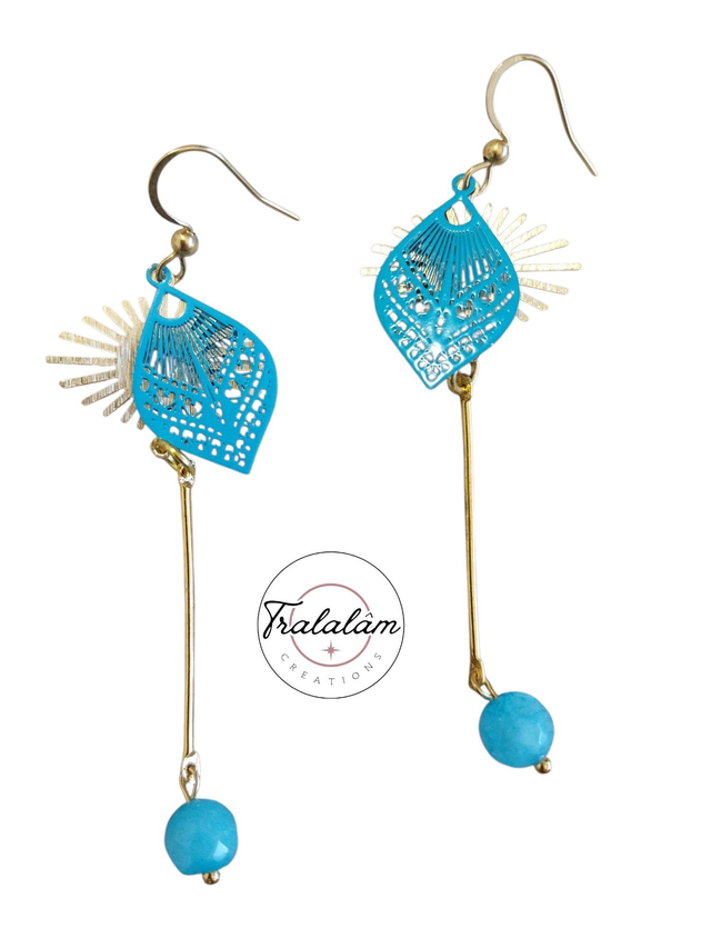 ✨Boucles d&#039;oreilles légères longues filigranées bleu lagon✨(158BO)