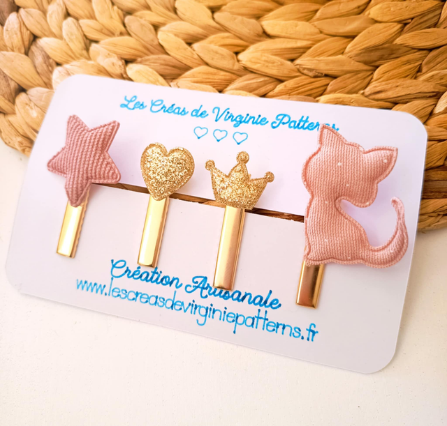 Barette Cheveux fait main, pinces Rose & Doré " Collection Printemps "