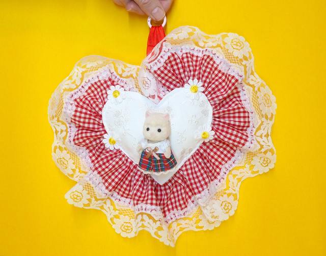 Sheep Sylvanian Family Gingham Heart Bag Charm
