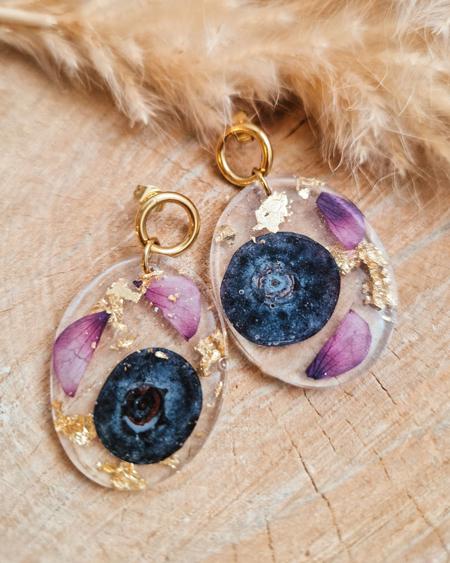Boucles d'oreilles ovales "Fruits en folie" - Modèle myrtilles / Modèle unique
