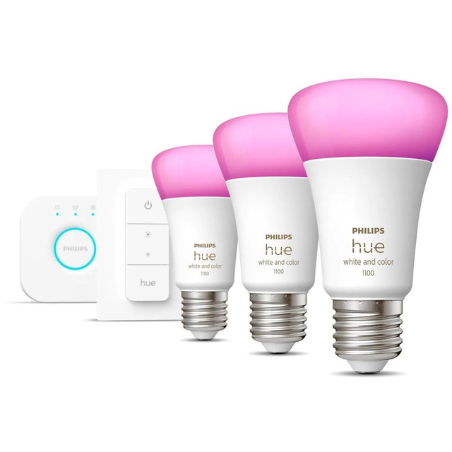 Philips Hue White &amp; Color ambiance E27 Set 3 starters +variateur 1100lm