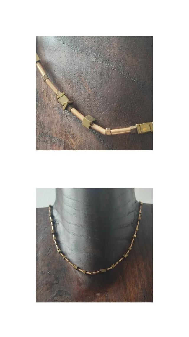 Collier en hématite doré :pierres naturelles de diverses formes, monté sur fil de jade, réglable avec chaîne d'extension, pièce unique 