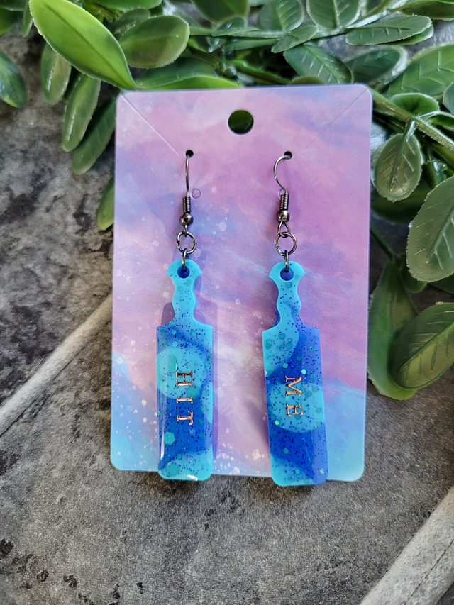 Earrings | HIT ME Blue Tie-Dye Swirl Glitter Paddle Earrings | Stainless Steel Hooks