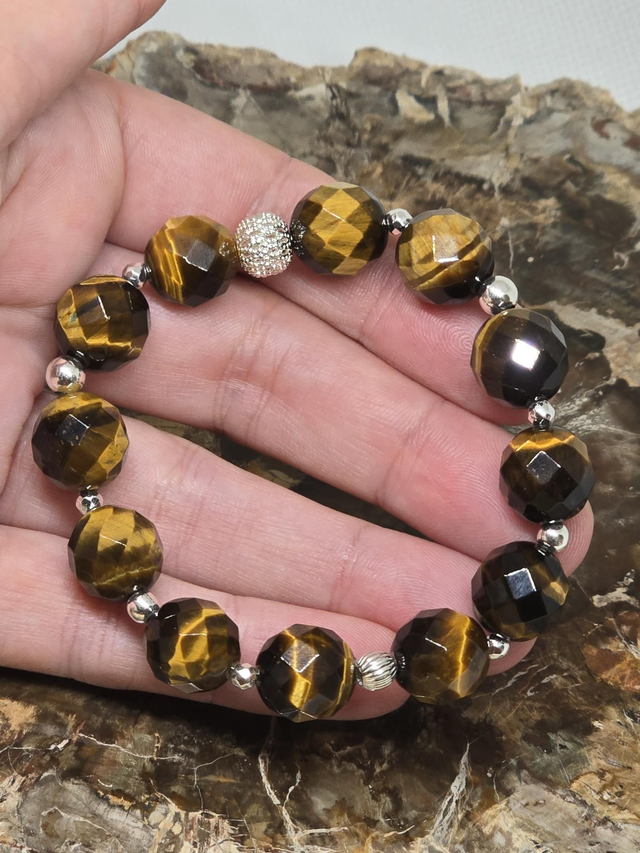 Bracelet Œil de tigre à facettes XL en 1,2 cm