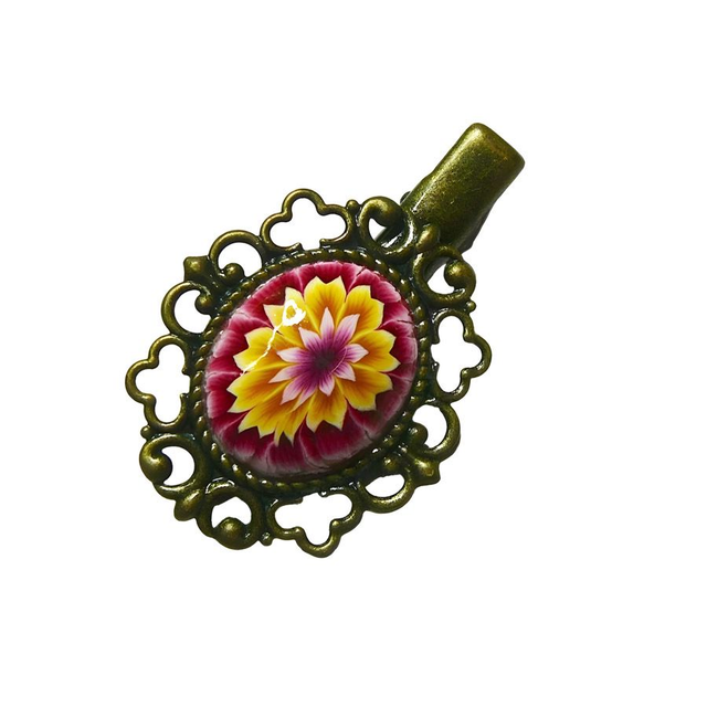 Pince croco épingle ovale rétro dahlia rouge jaune