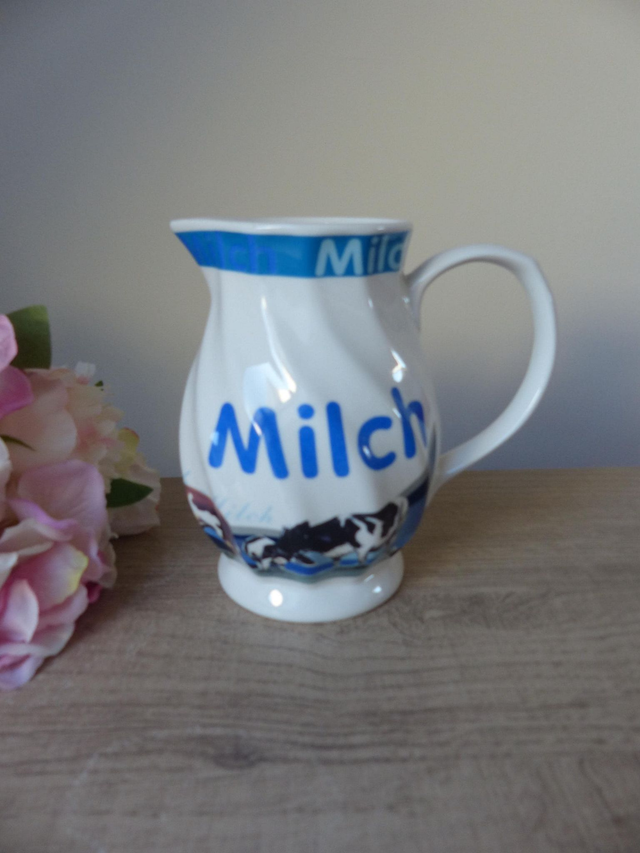 Pot à lait vintage Solecasa - Porcelaine bleue et blanche décor vaches, charme champêtre pour petit déjeuner en famille ou déco florale