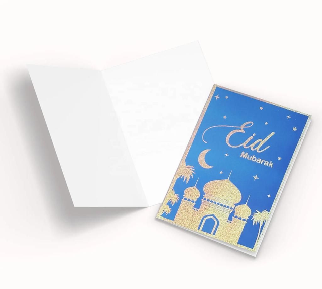 5 pack Eid Mubarak Cards - Blue with Silver Mosque