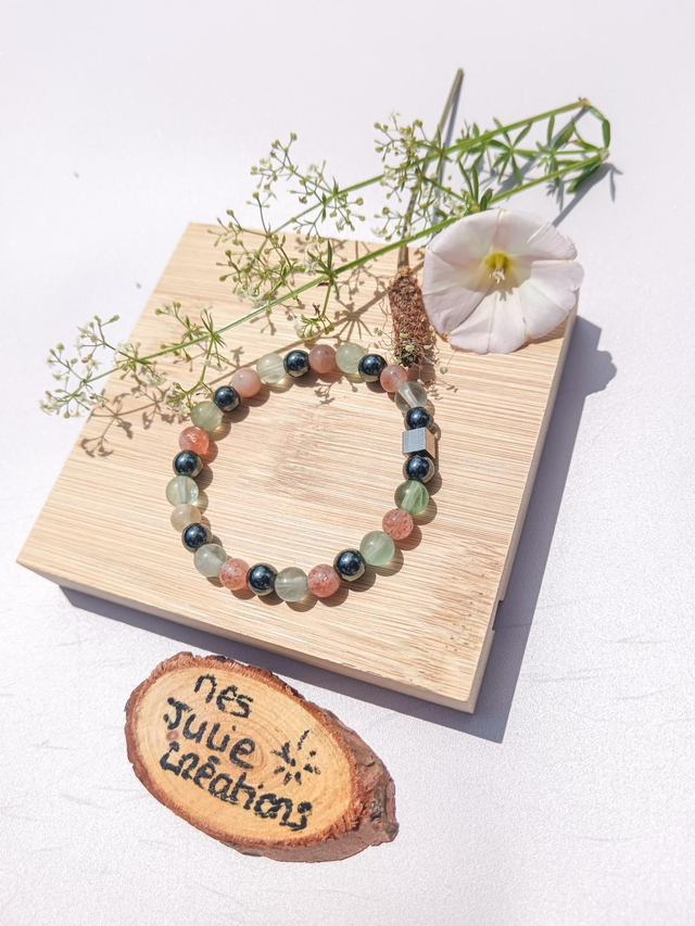 Bracelet fluorite hématite pierre du soleil 