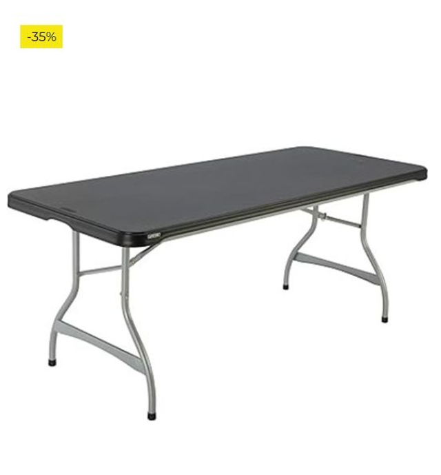 LIFETIME Mesa plegable rectangular ultrarresistente negra, Mesa exterior e interior para jardín, terraza, eventos y catering