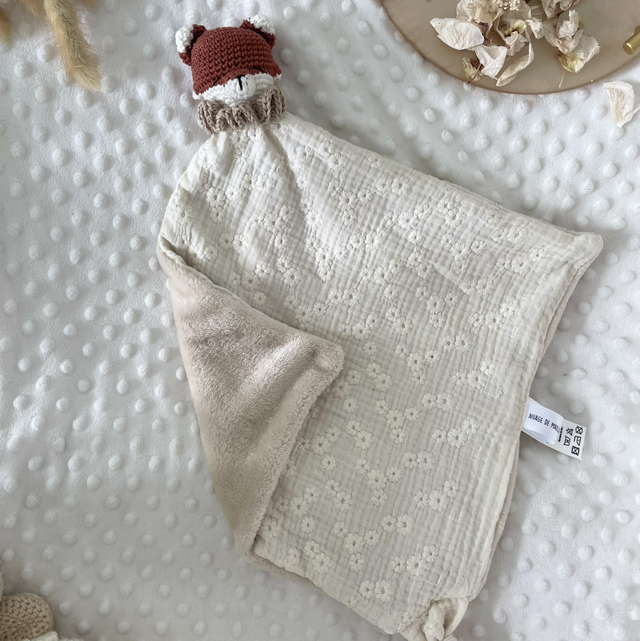 Diego, renard fleurs brodées beige 