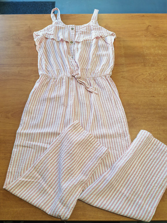 Salopette rayée rose en 10 ans