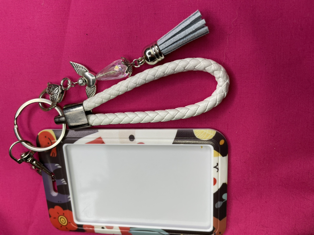 ID white handle key ring with angel 
