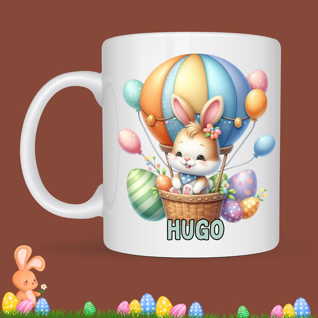 Mug de Pâques "Montgolfière", prénom au choix 