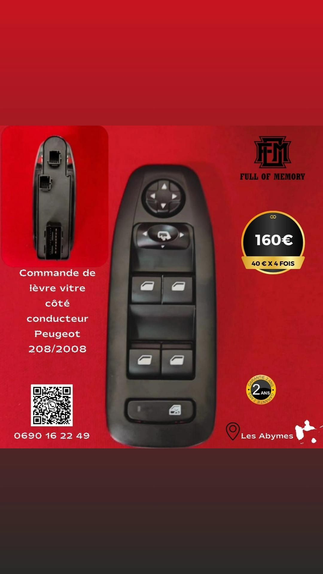 Interrupteur lève vitre Peugeot 208 / 2008