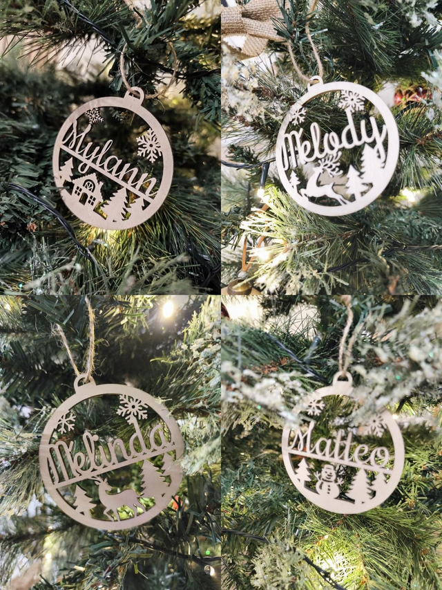 Boule de Noël personnalisée en bois – Prénom au choix 🎄