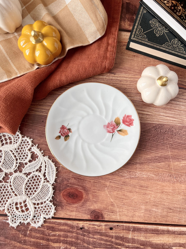 🍁 Sous tasse - en porcelaine &quot;roses d&#039;automne&quot;