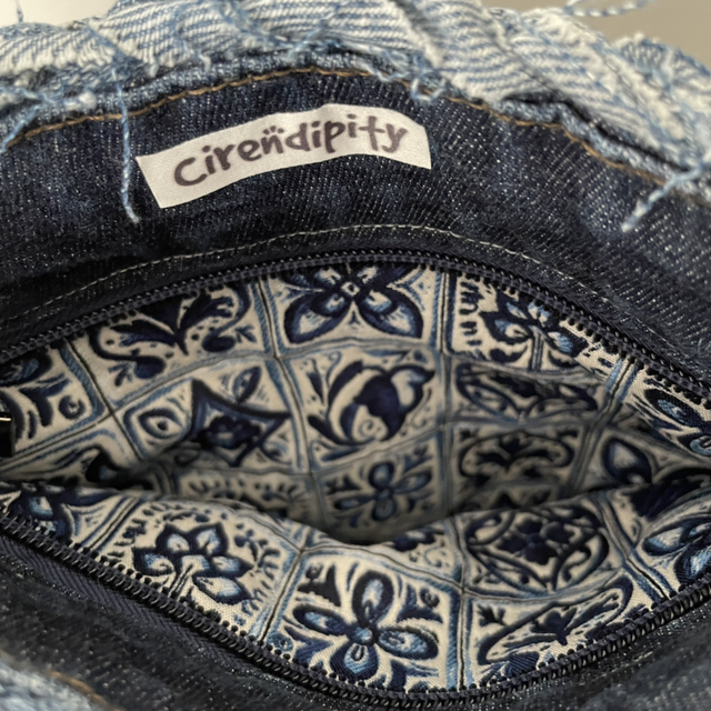 Twizzle crochet denim handbag