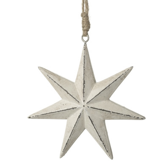 Cream Wooden Star With Twine Hanger