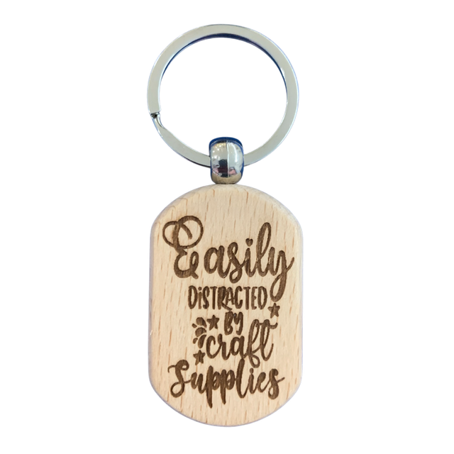 Easily Distracted by Craft Supplies Wooden Double Sided Keyring