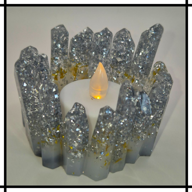 Handmade Resin Crystal Cluster Tealight Holder – Glitter Silver & Gold | Decorative Mindfulness Home Décor - CTH-005