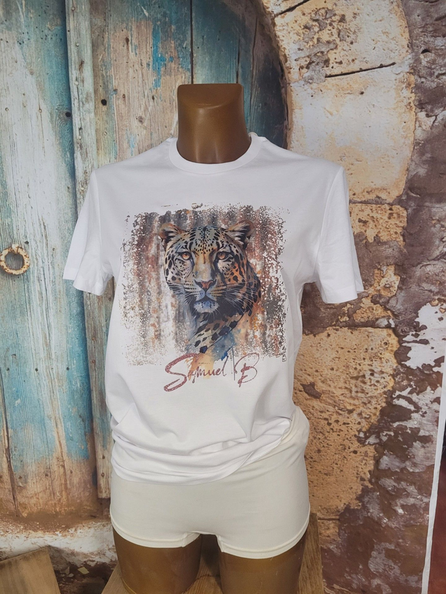 T-Shirt Blanc Femme (A60) &quot;Mon léopard&quot;