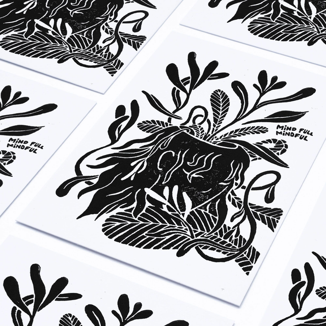 Linogravure "Mind Full, Mindful"
