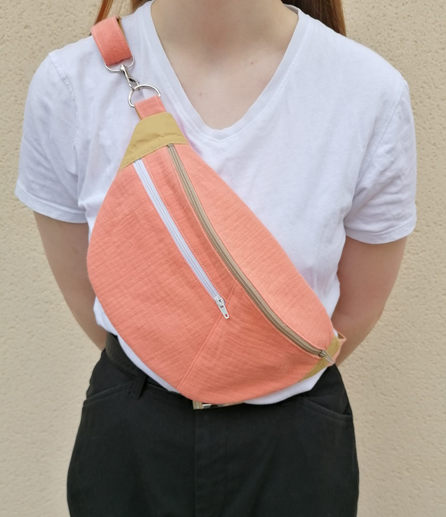 Sac banane double gaze de coton couleur saumon
