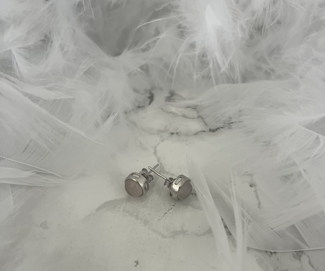 Puces contour argent quartz rose 