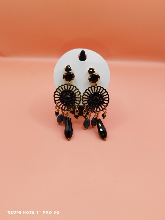 Boucles d&#039;Oreilles Fantaisie Pendantes Noires et Dorées