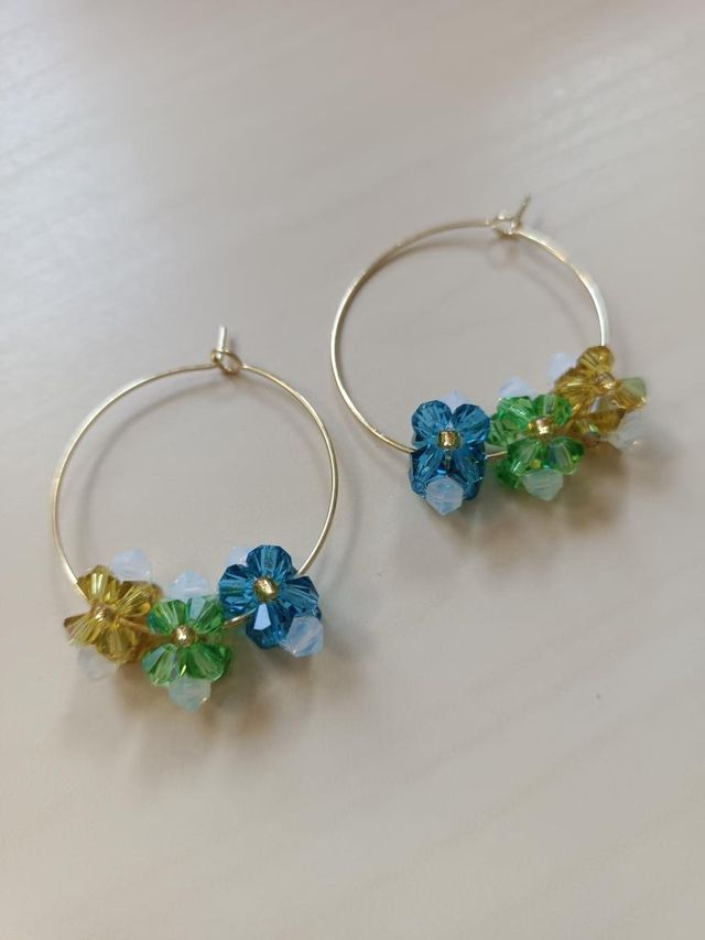 Fleurs de Cristal - Or - Bleu, vert &amp; jaune