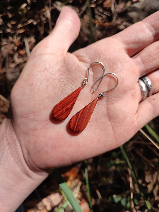 Boucles d'Oreilles en Bois de Rose et Argent 