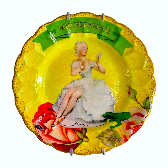 &quot;Mischief Muse&quot; Yellow Upcycled Wall Plate - House of Frisson