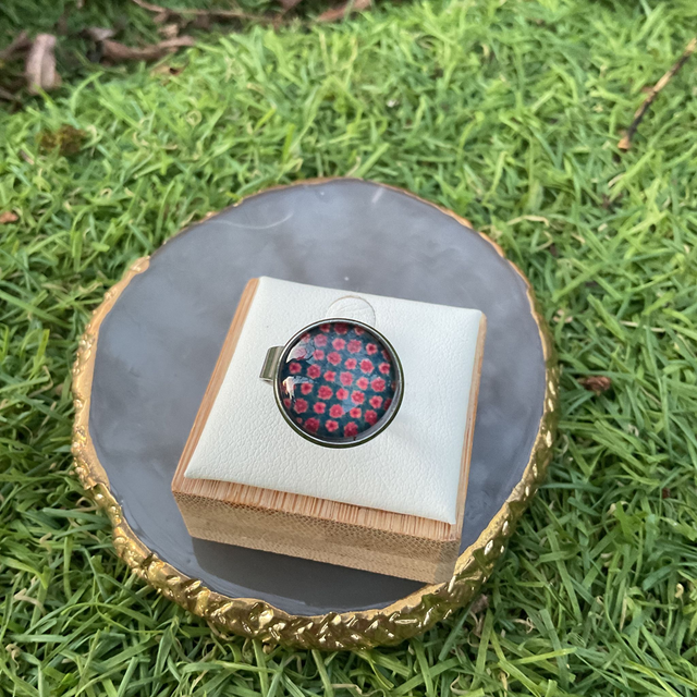 Adjustable glass dome ring. Colourful design. Handmade.