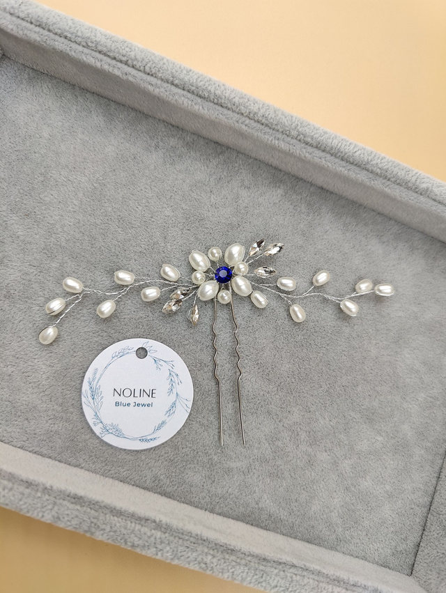 Pic à cheveux perles et strass bleu, petites épingles à cheveux perles blanches