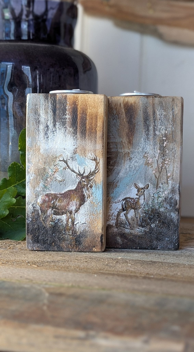 Stag and fawn - a woodland pair. Set of Tealight Holders