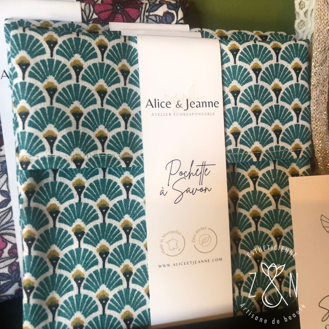 Pochette à Savon Art déco turquoise (en coton enduit)