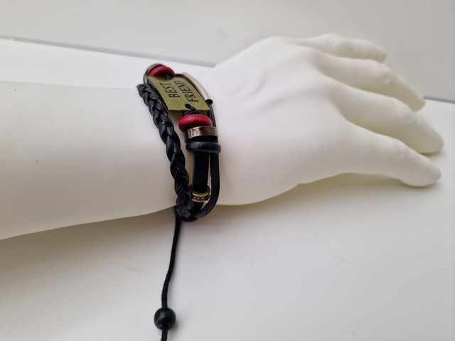 Bracelet Cuir Noir Best Friend Doré