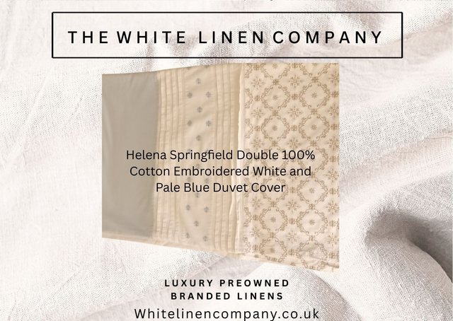 Helena Springfield Double 100% Cotton Embroidered White and Pale Blue Duvet Cover