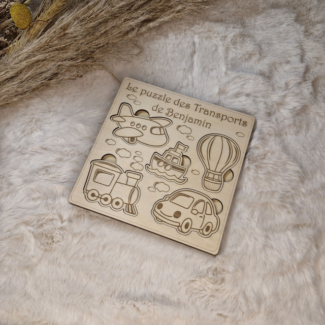 Puzzle bois personnalisé Transports pour enfant bébé, jeu éducatif et d&#039;éveil - Idée cadeau garçon et fille