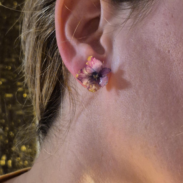 Boucles d’oreilles Hortensias – Bijoux floraux faits main en résine brillante